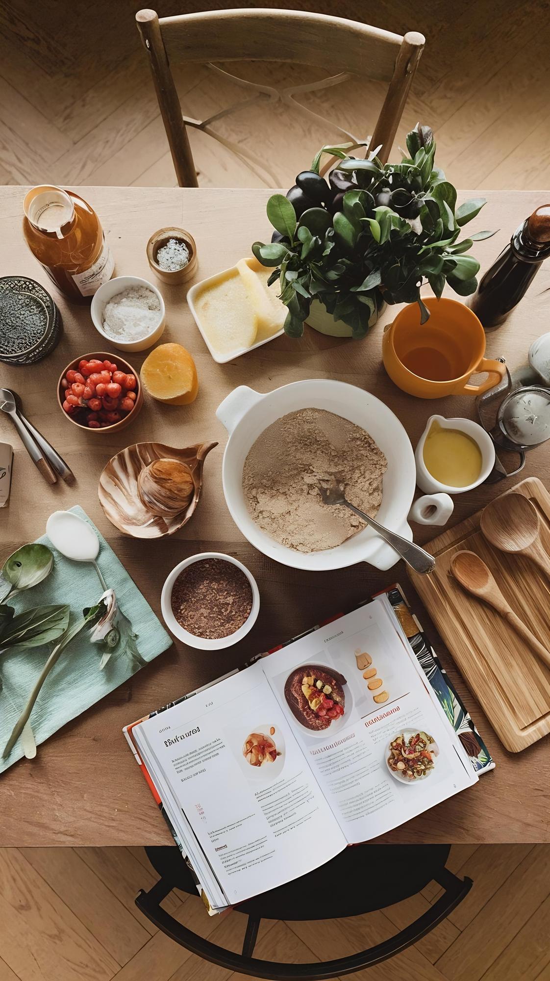 Tablero con recetas y cuencos